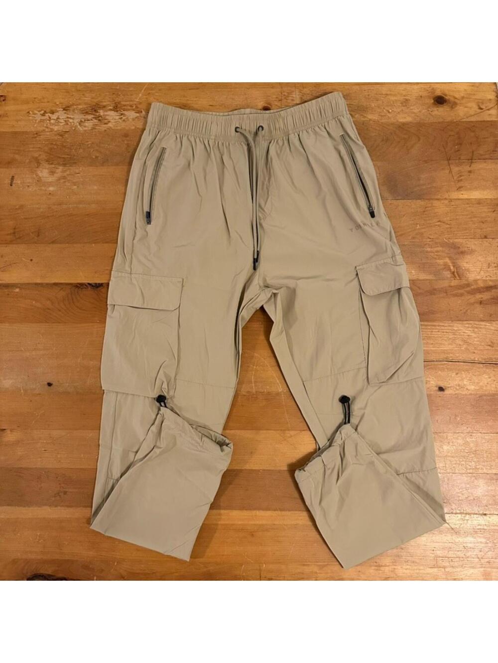 Young LA Pants Men's Medium Beige Casual Cargo Chino Adjustable Drawstring
